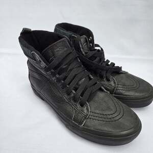 VANS Women's High Top Lace Up Black Leather Sneakers Shoes Black 7